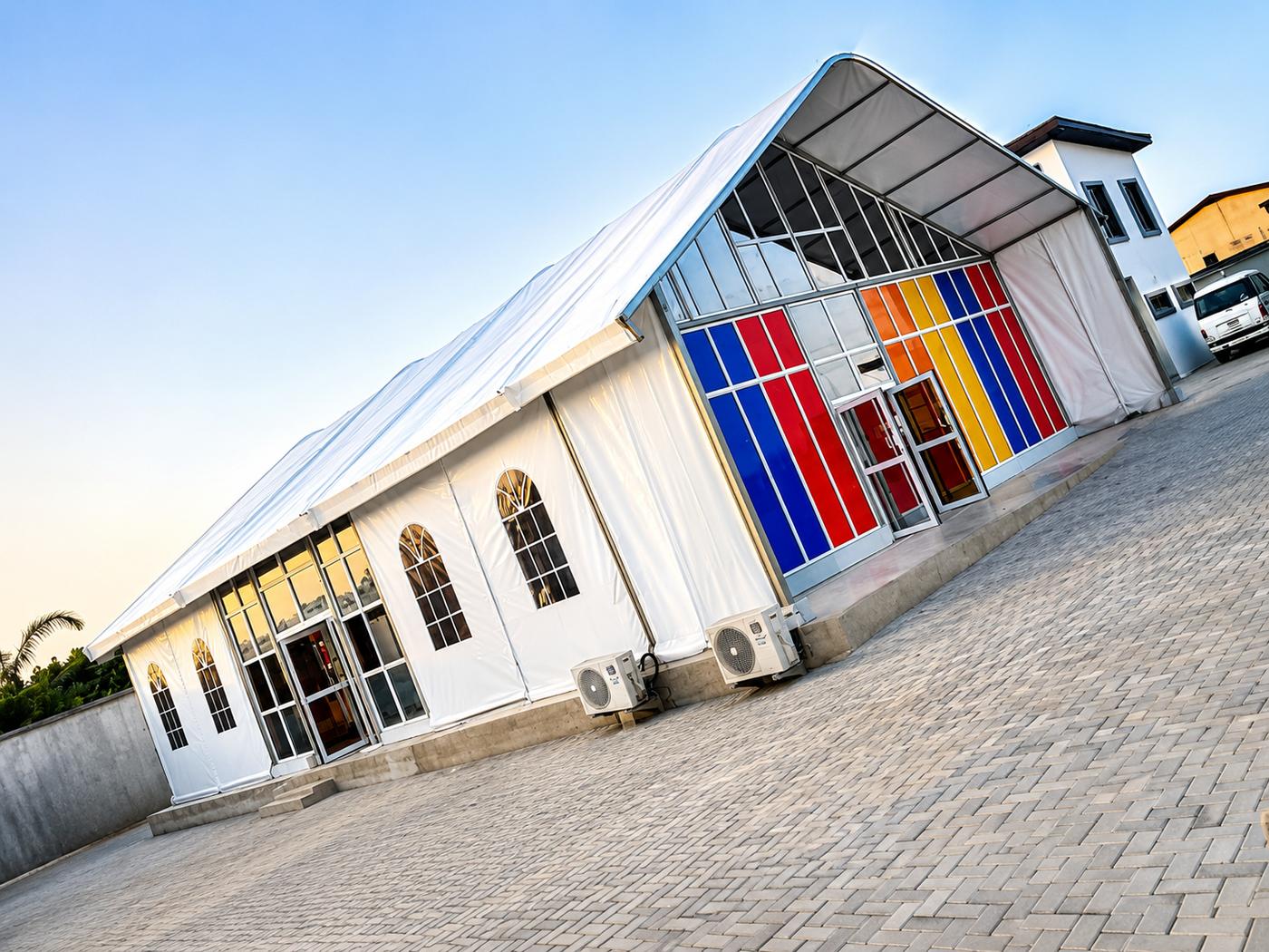 Church tent with glass panels