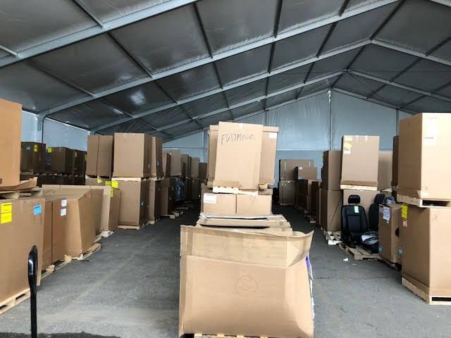Warehouse tent with storage